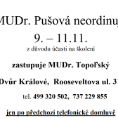 MUDr. Pušová neordinuje 9. - 11. 11. 2022 1