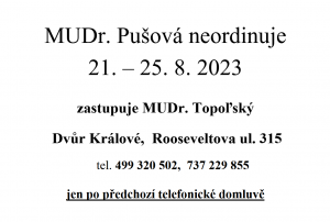MUDr. Pušová neordinuje 21. - 25. 8. 2023 1